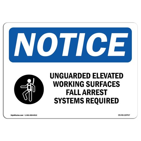 Signmission OSHA Notice Sign, 18" H, Aluminum, Unguarded Elevated Working Surfaces Sign With Symbol, Landscape OS-NS-A-1824-L-18767